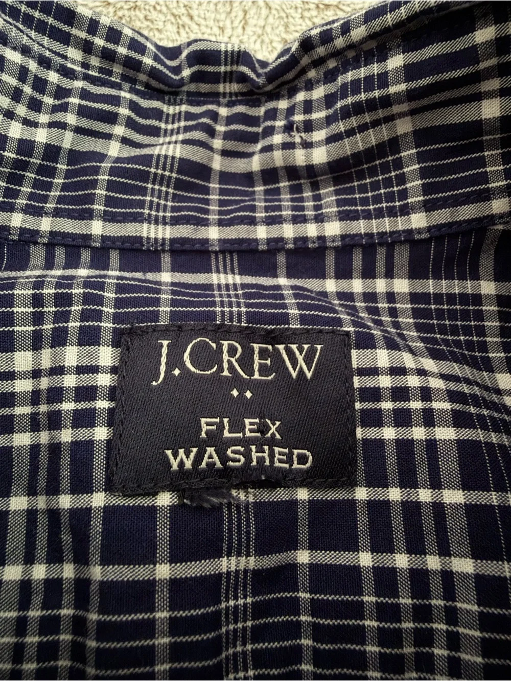 J.Crew Flex Washed Plaid Button Down Shirt Men L Blue White Long Sleeve Regular